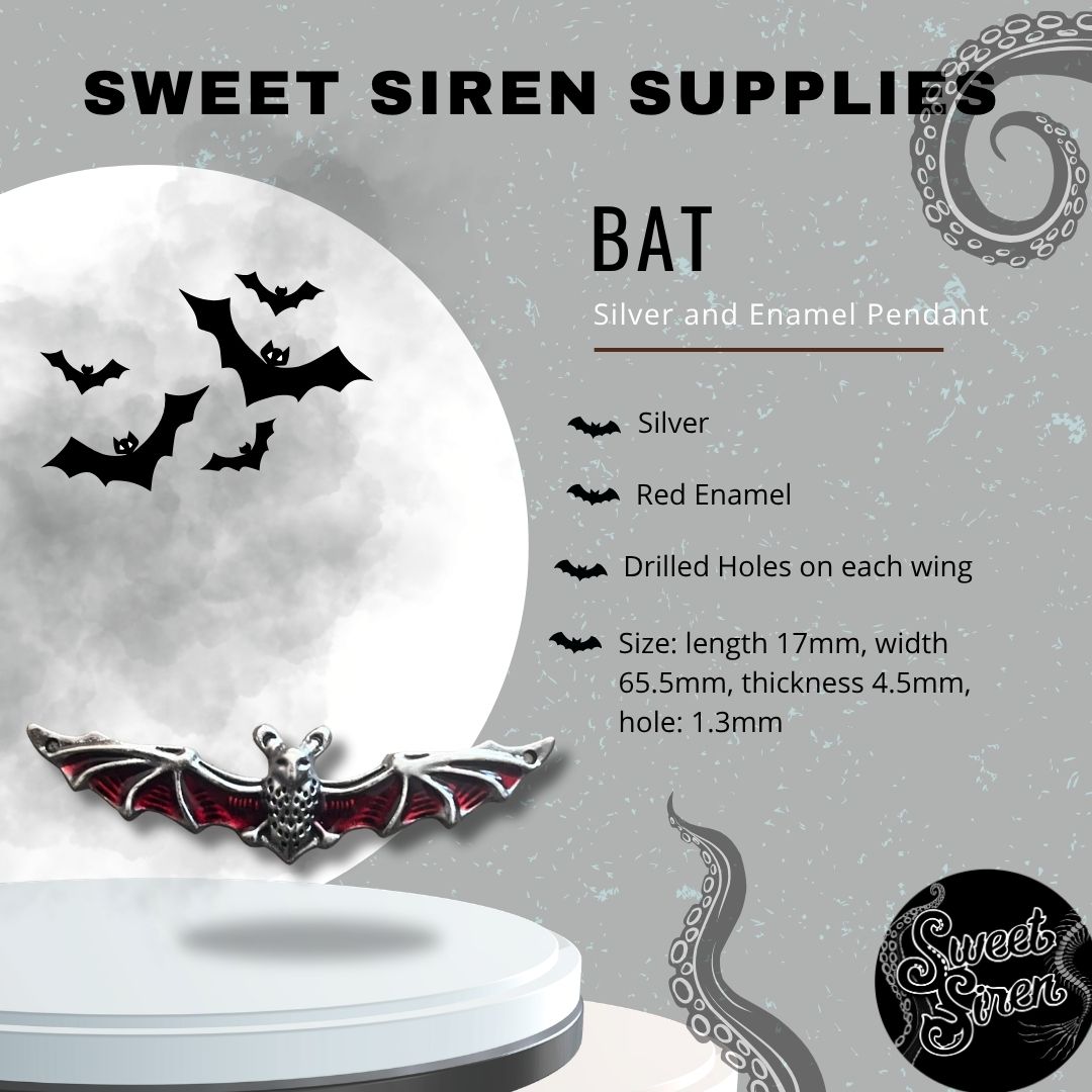 Silver and Red Flying Bat Pendant