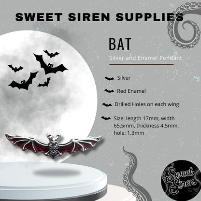 Silver and Red Flying Bat Pendant