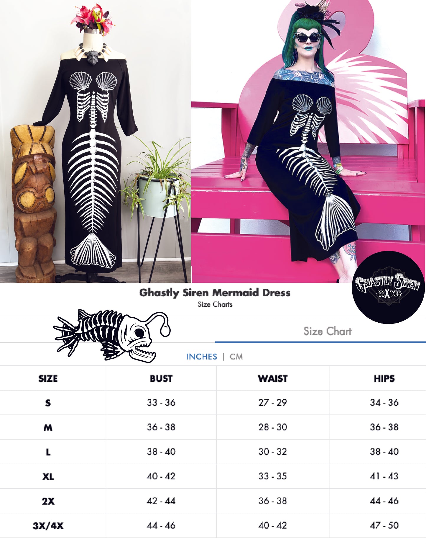 Ghastly Siren Skeleton Mermaid Dress - GLOW IN THE DARK