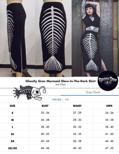 Ghastly Siren Skeleton Mermaid Pencil Skirt - GLOW IN THE DARK