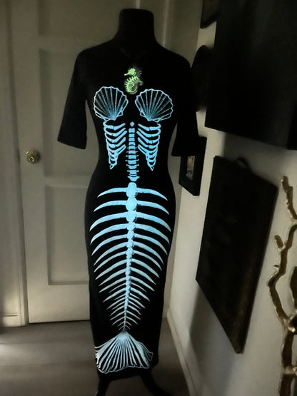 Ghastly Siren Skeleton Mermaid Dress - GLOW IN THE DARK