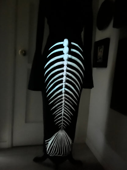 Ghastly Siren Skeleton Mermaid Pencil Skirt - GLOW IN THE DARK