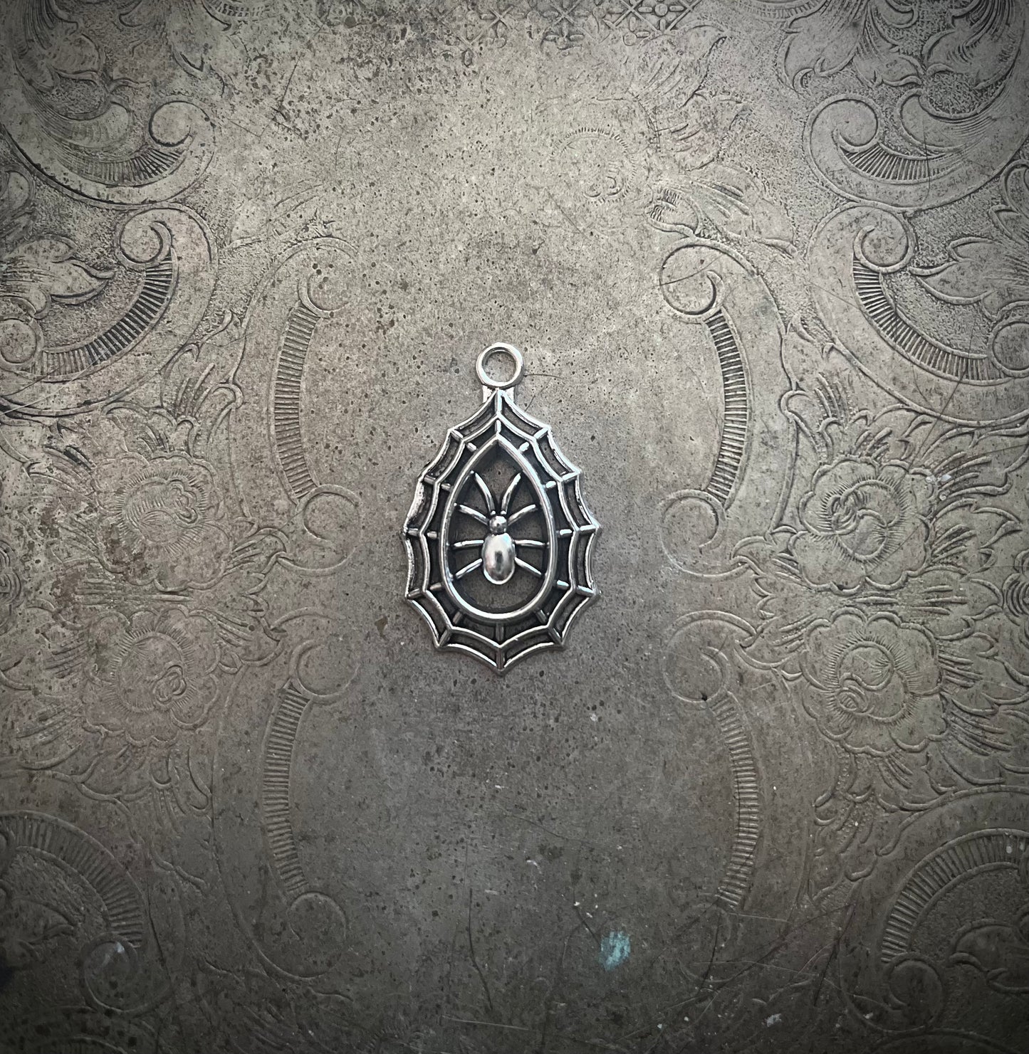 Teardrop Spiderweb Pendant Charm