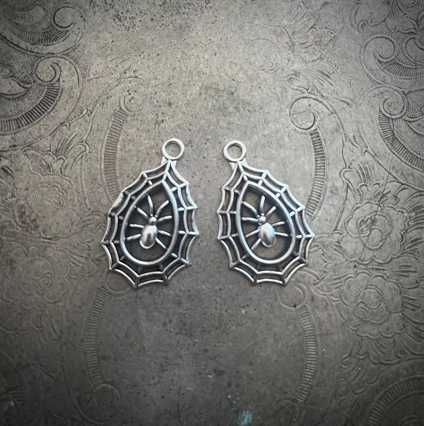 Teardrop Spiderweb Pendant Charm