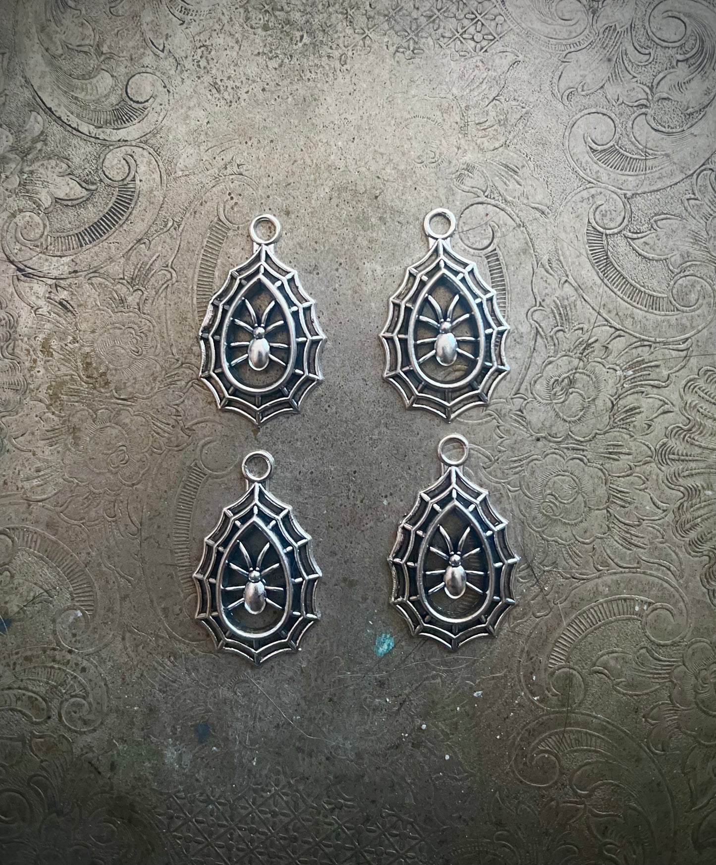 Teardrop Spiderweb Pendant Charm