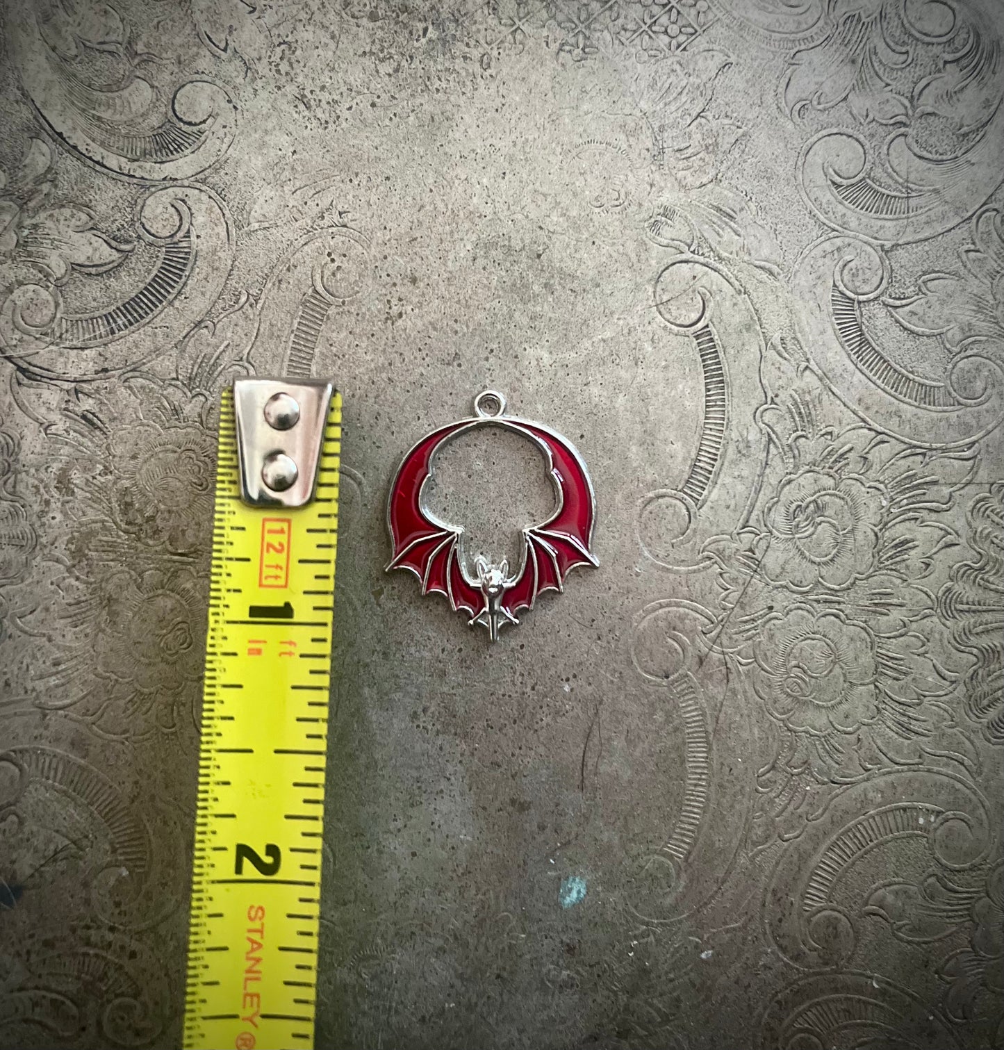 Red and Silver Bat Hoop Charm
