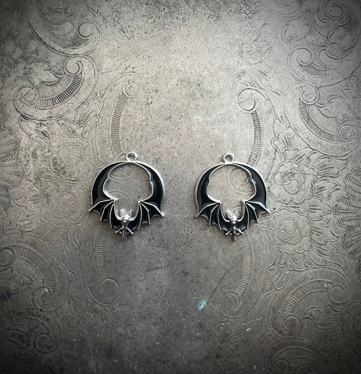 Black and Silver Bat Hoop Charm
