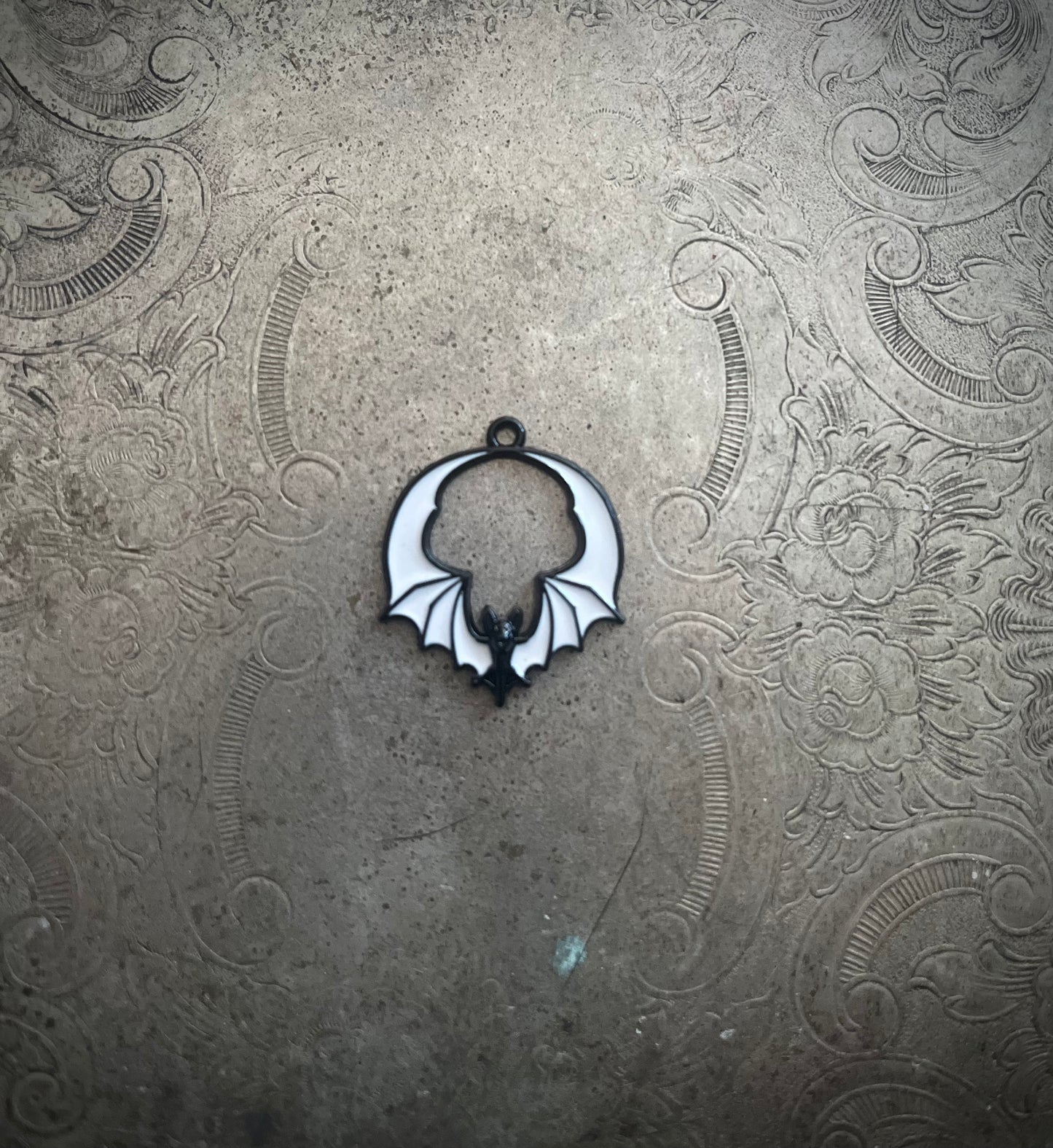White and Black Bat Hoop Charm
