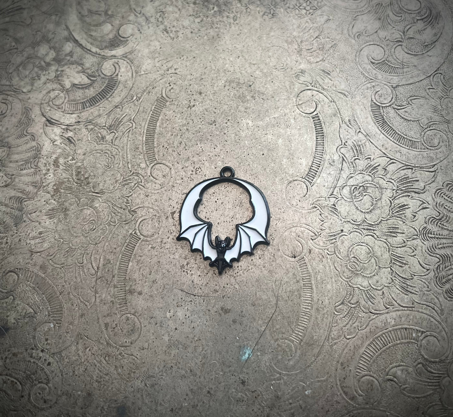 White and Black Bat Hoop Charm