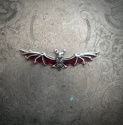 Silver and Red Flying Bat Pendant