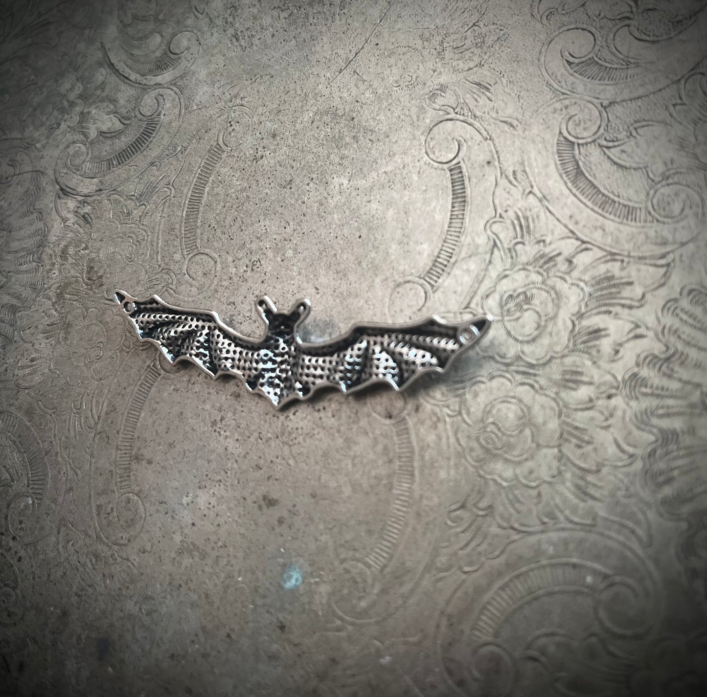 Silver and Red Flying Bat Pendant