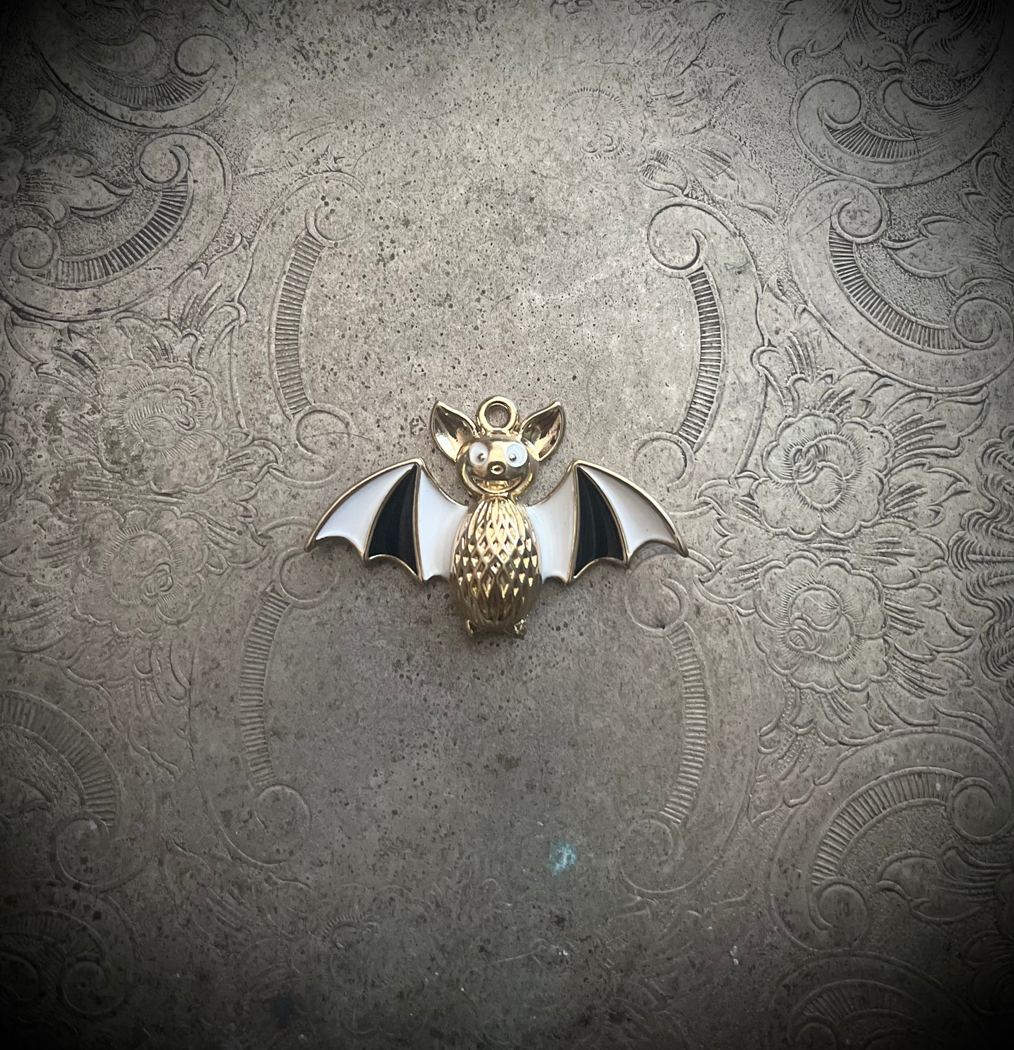 Gold Bat with Striped Wings Pendant