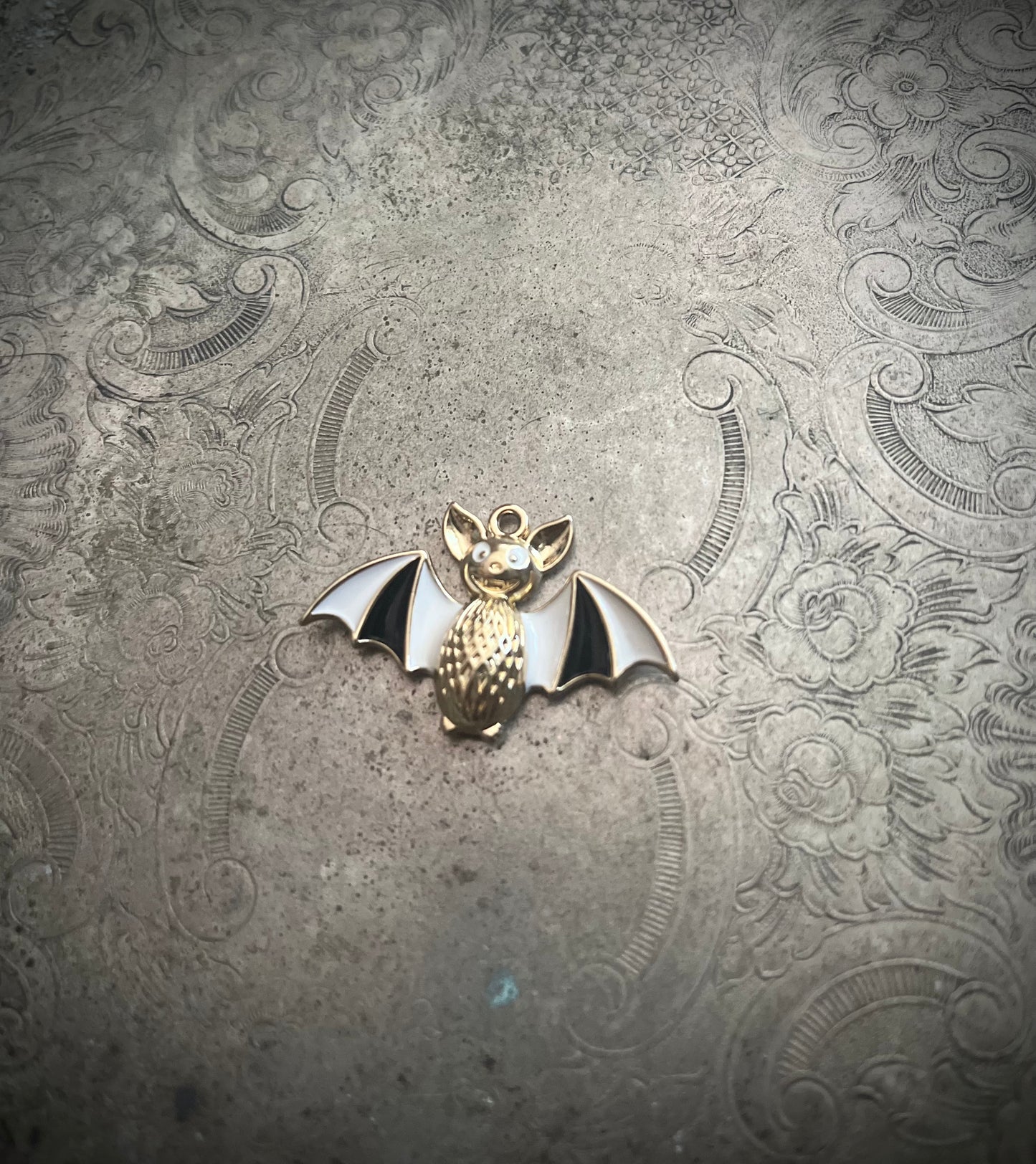 Gold Bat with Striped Wings Pendant