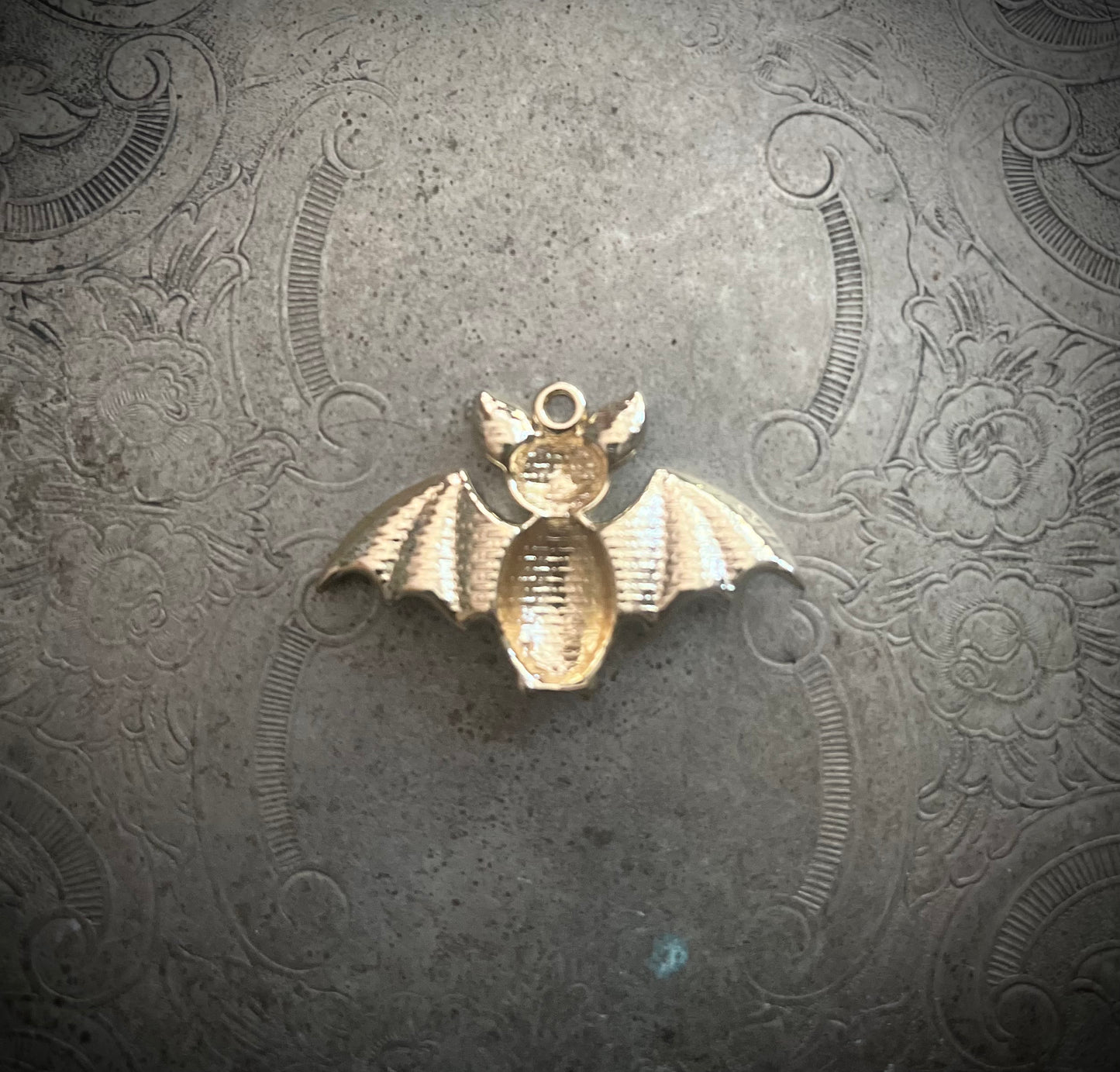 Gold Bat with Striped Wings Pendant