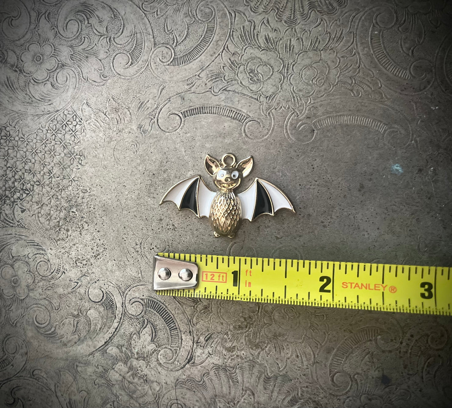Gold Bat with Striped Wings Pendant