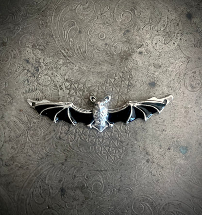 Silver and Black Flying Bat Pendant