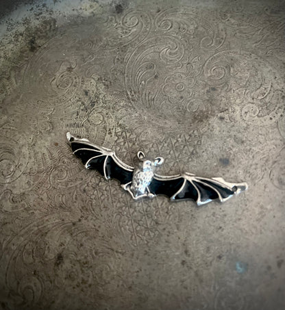 Silver and Black Flying Bat Pendant