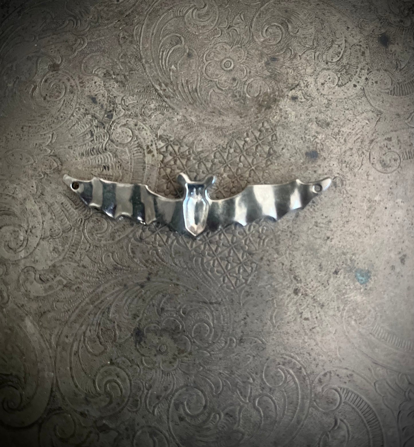 Silver and Black Flying Bat Pendant