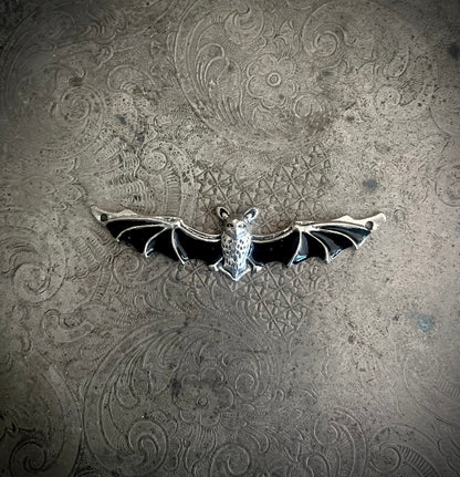 Silver and Black Flying Bat Pendant