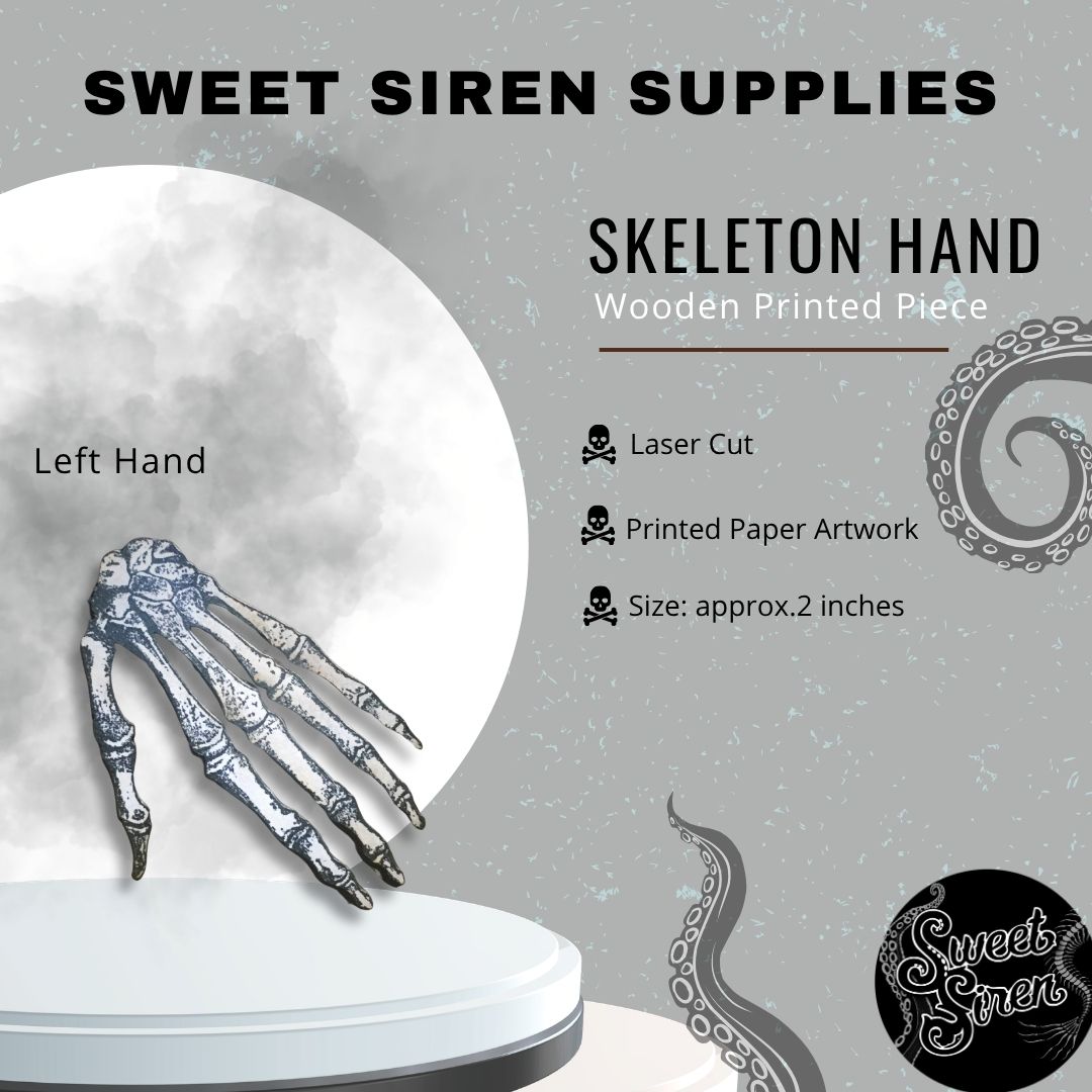 Wooden Skeleton Hands  - Printed Wood Laser Cut Piece