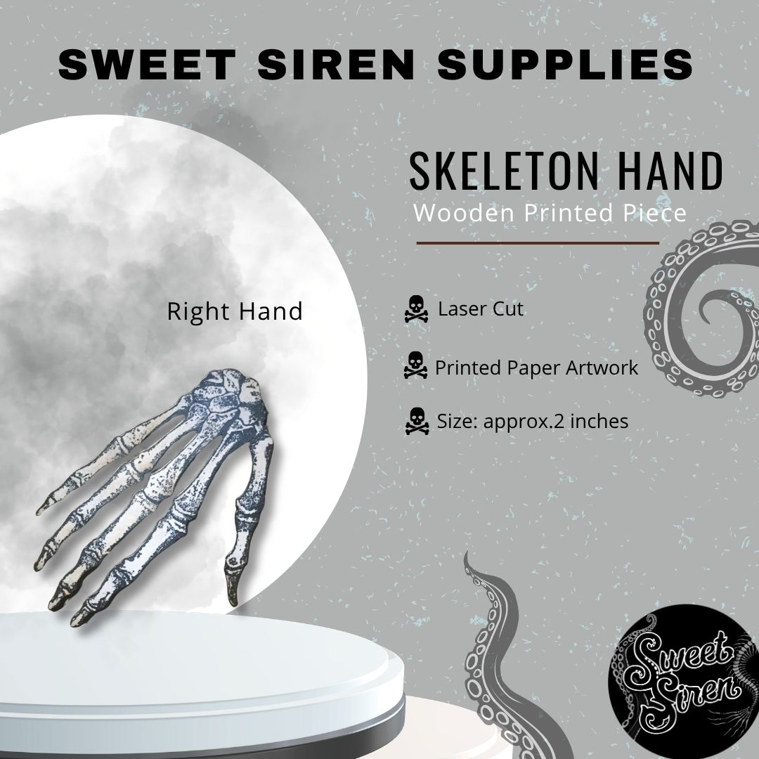 Wooden Skeleton Hands  - Printed Wood Laser Cut Piece