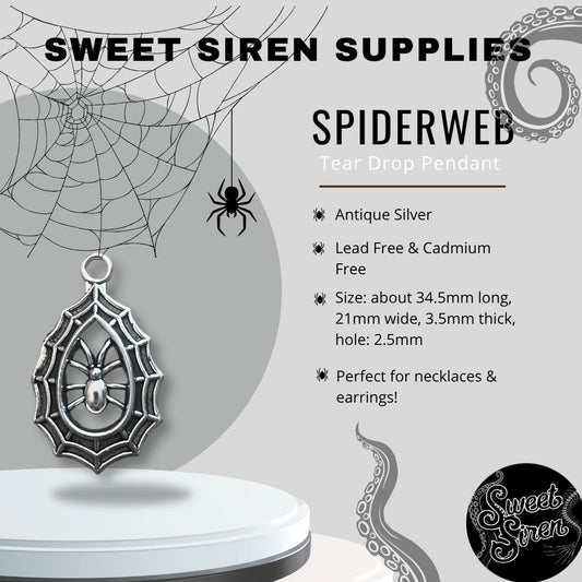 Teardrop Spiderweb Pendant Charm