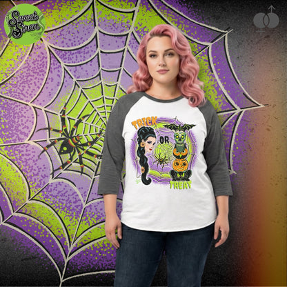 Retro Trick or Treat - Unisex Three-Quarter Sleeve Raglan Shirt