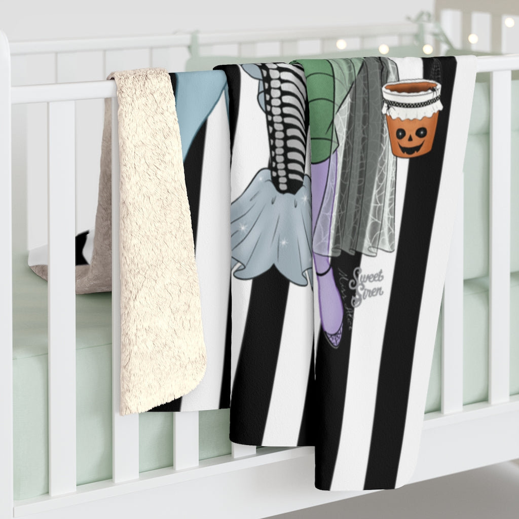 Trick or Treat Babes Black & White Stripe - Sherpa Fleece Blanket