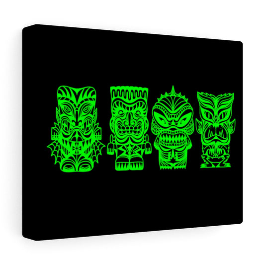 Tiki Monsters - Canvas 10"x 8" - Neon Green