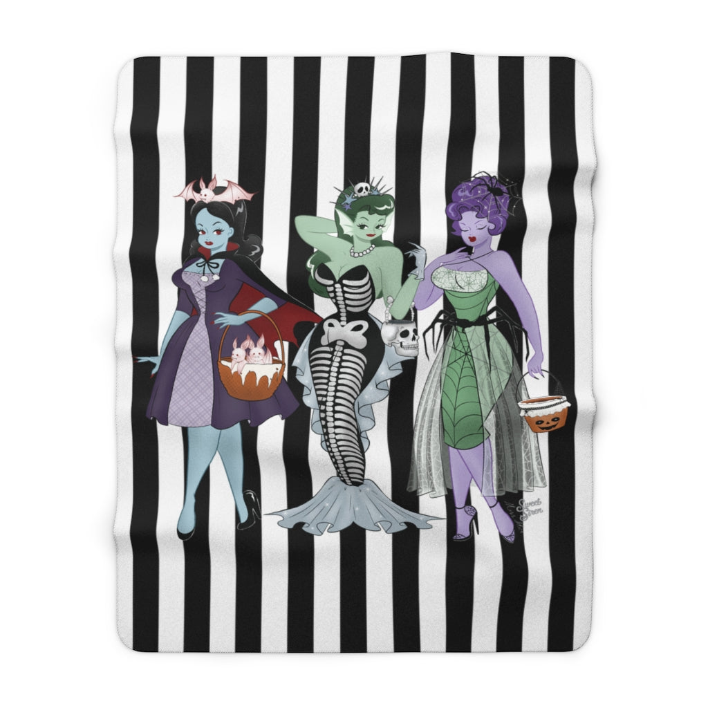 Trick or Treat Babes Black & White Stripe - Sherpa Fleece Blanket