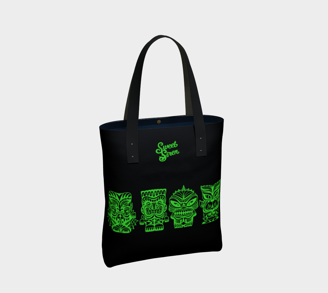 Tiki Monsters SLIME GREEN - Black Urban Tote