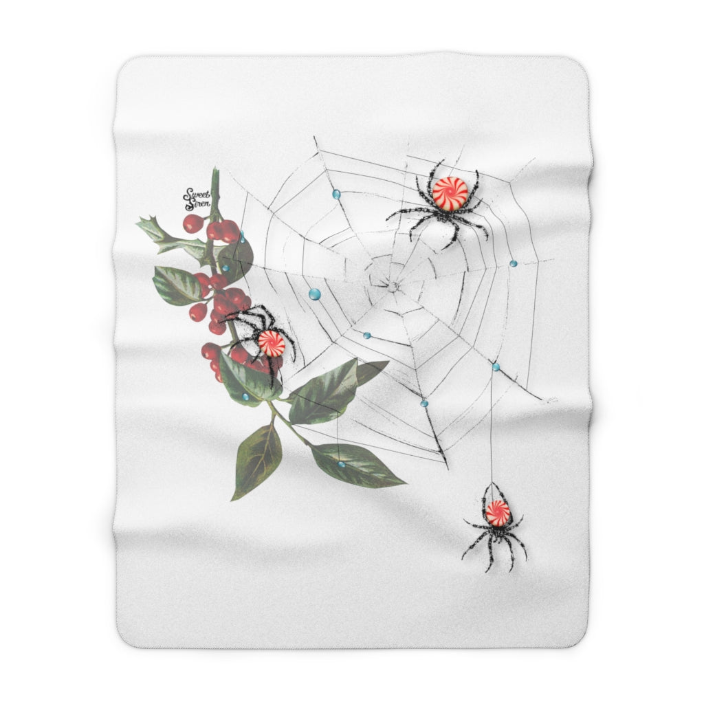 Peppermint Spider Web - White - Sherpa Fleece Blanket