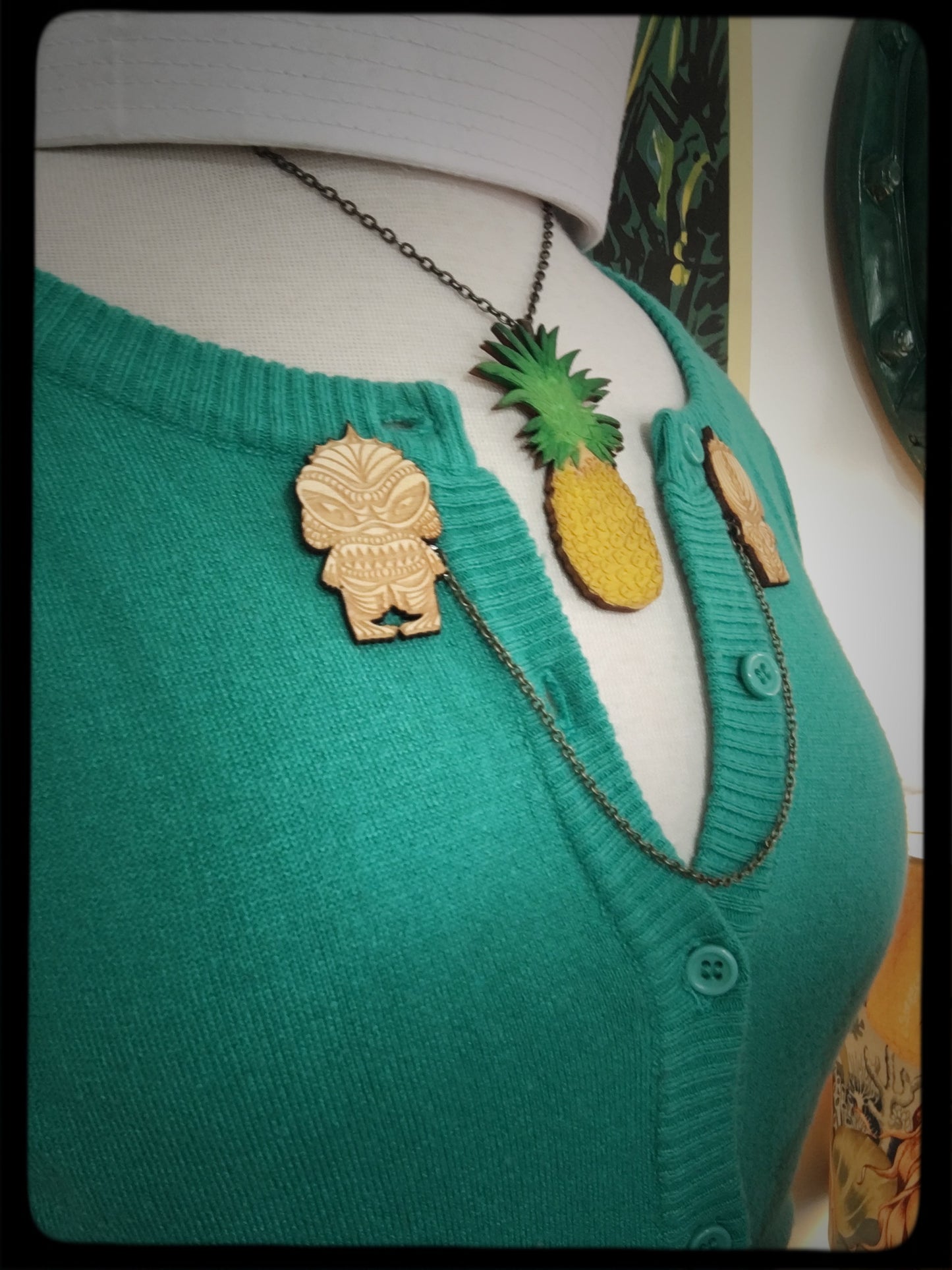 Creature Tiki Monster Collar-Sweater Pin Set