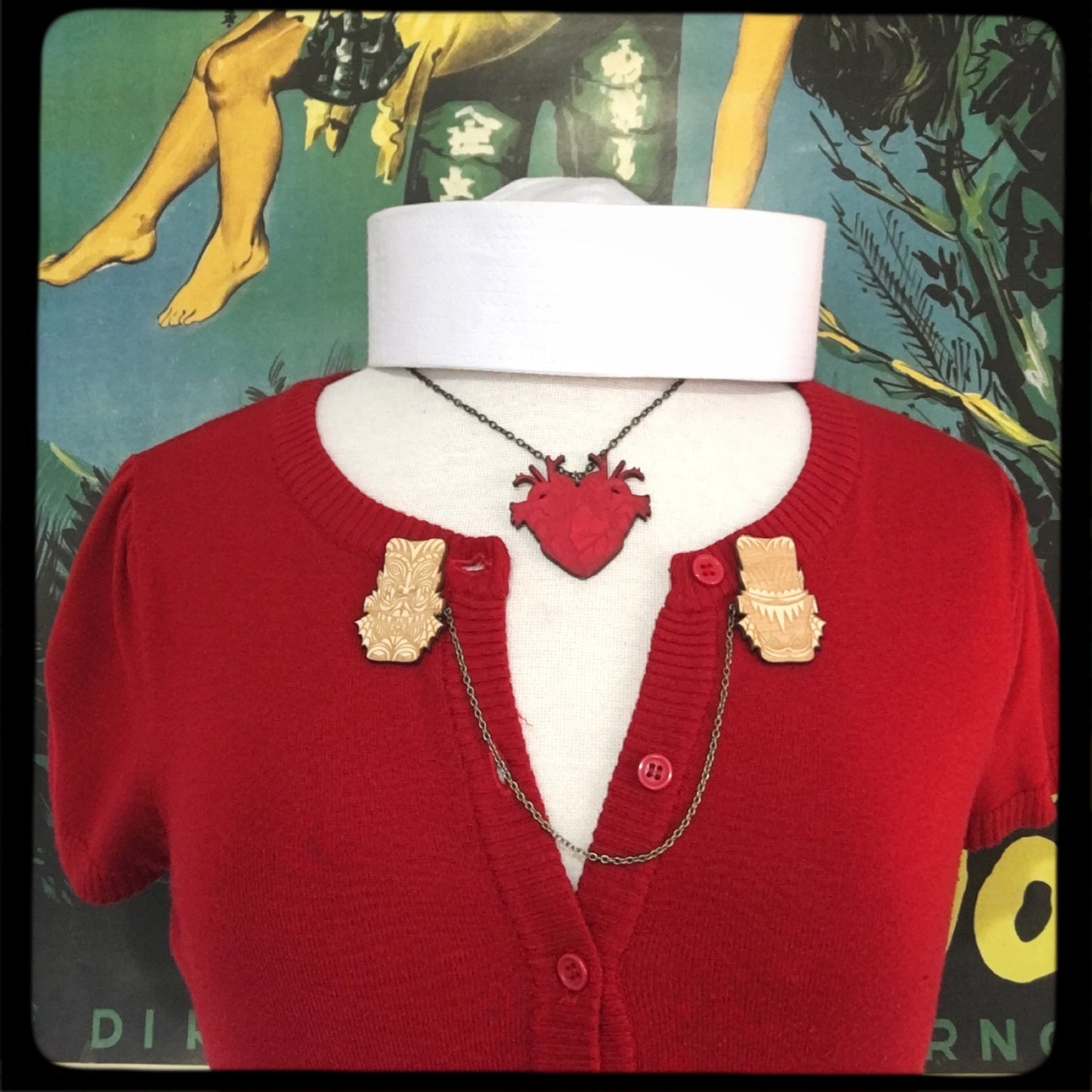 Dracula Tiki Monster Collar-Sweater Pin Set