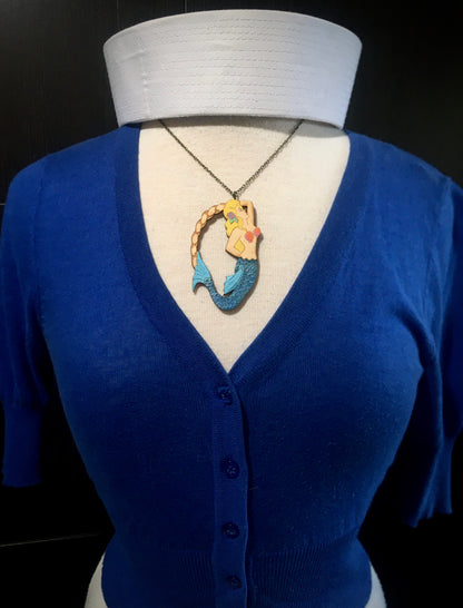CUSTOM Hand Painted Sweet Siren Mermaid - Necklace or Pin option