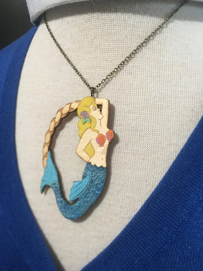 CUSTOM Hand Painted Sweet Siren Mermaid - Necklace or Pin option