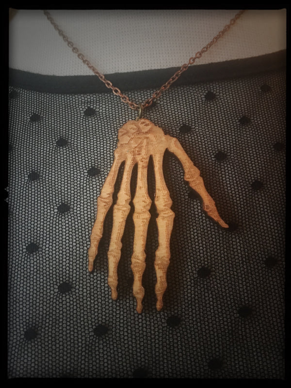 Skeleton Hand - Wooden Necklace