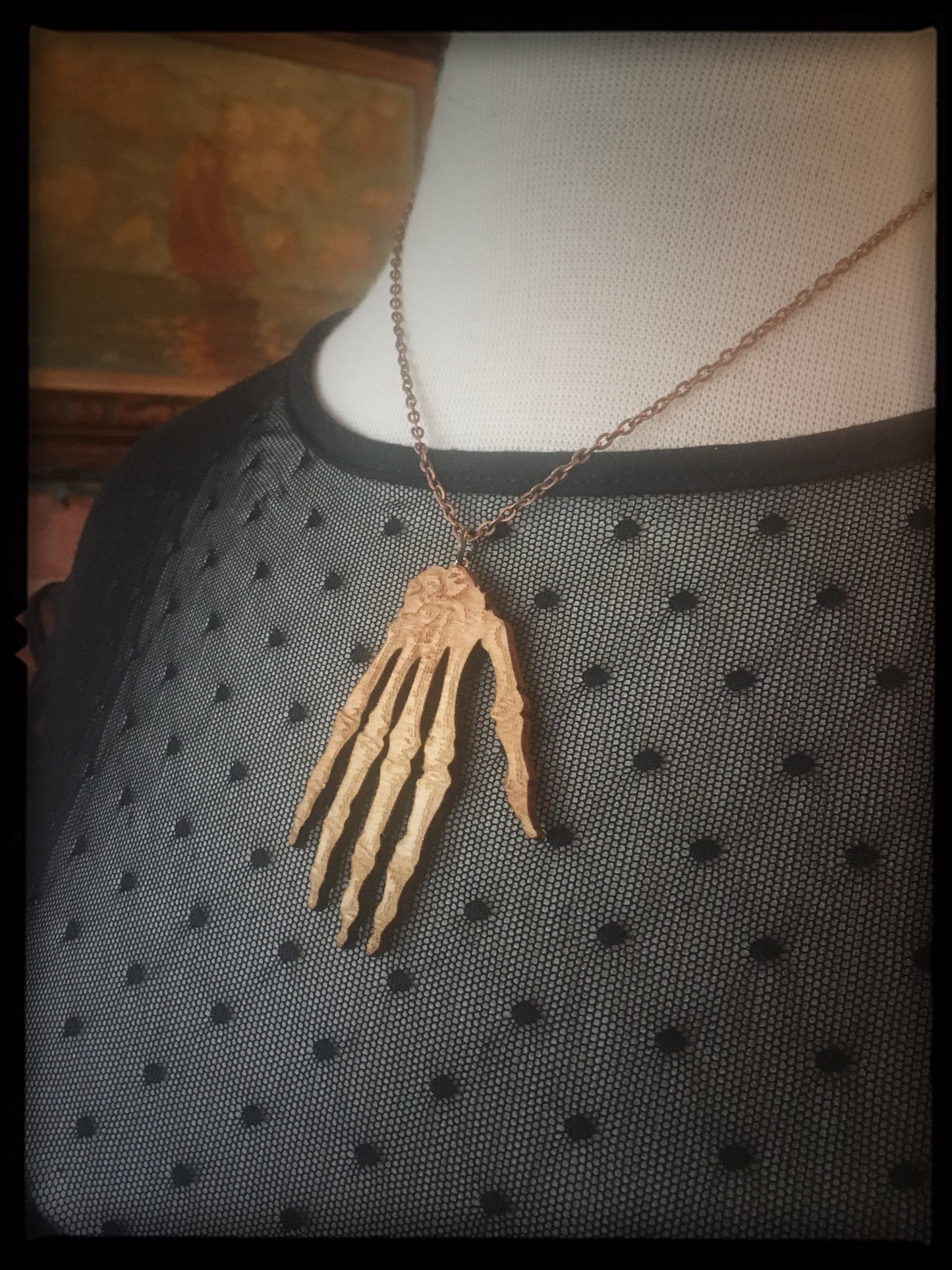 Skeleton Hand - Wooden Necklace