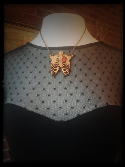 Rib Cage and Heart - Wooden Necklace - Large