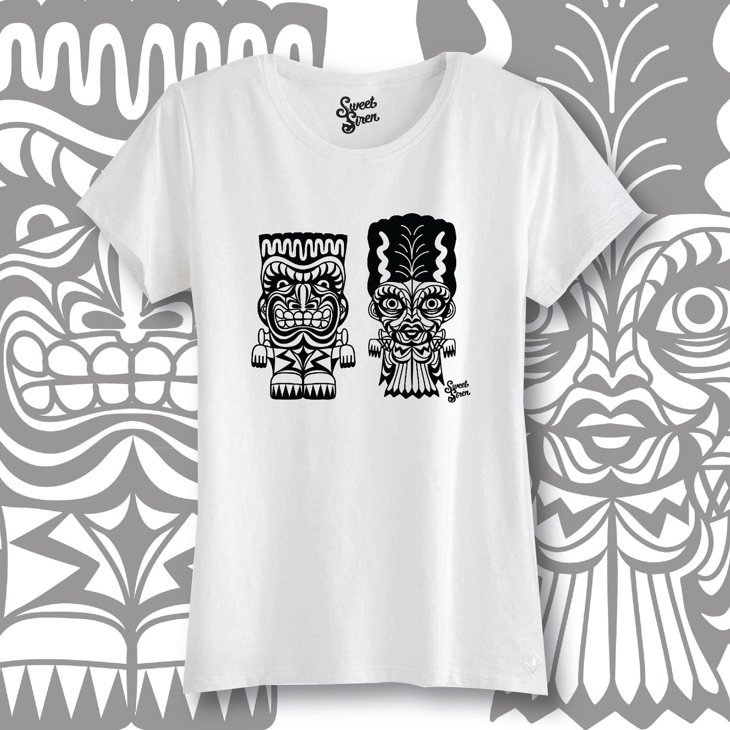 Franky & Bride Tiki Monsters - Black ink - Womens tee