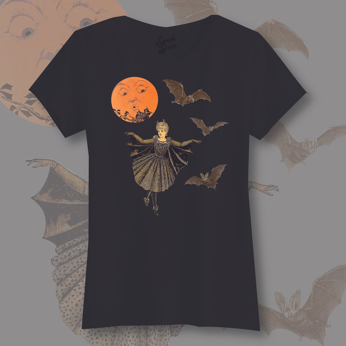 Victorian Bat Wing Lady in the Moonlight - Women's Tee