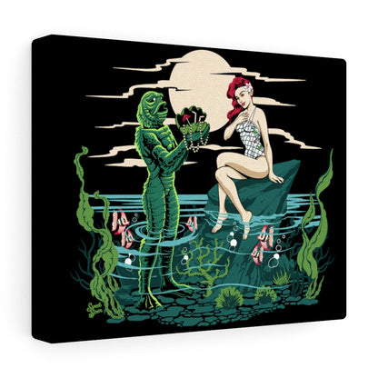 Mid Century Swamp Couple - Canvas 10"x 8"- Black