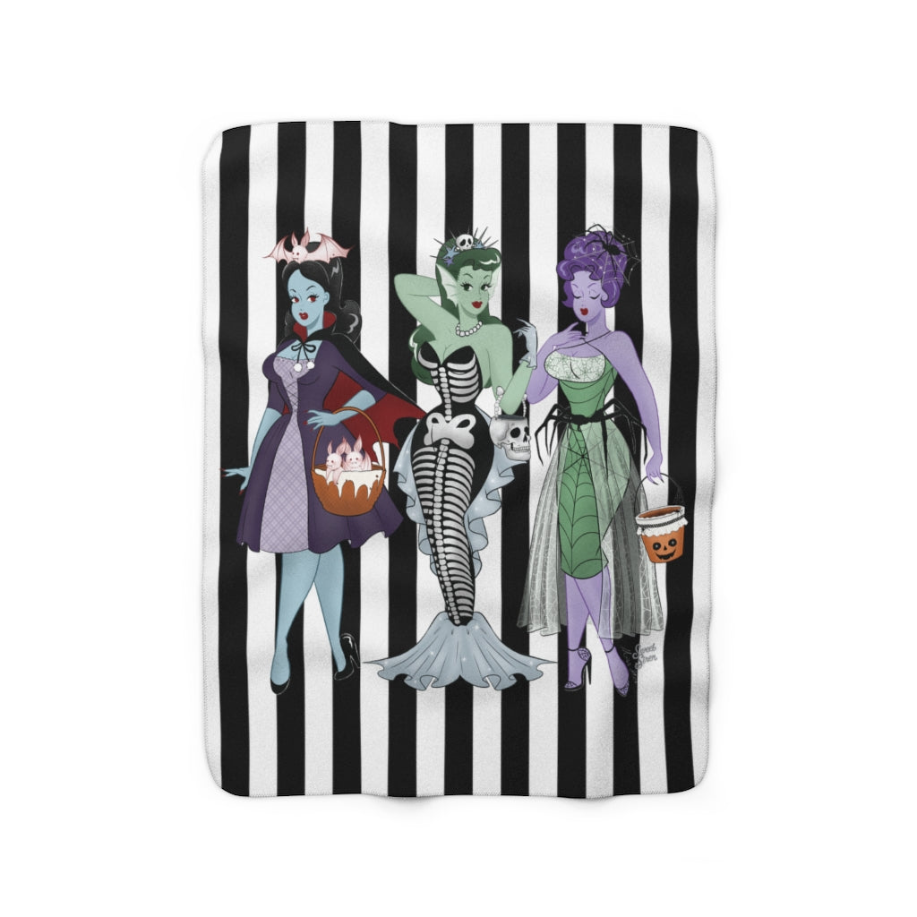 Trick or Treat Babes Black & White Stripe - Sherpa Fleece Blanket