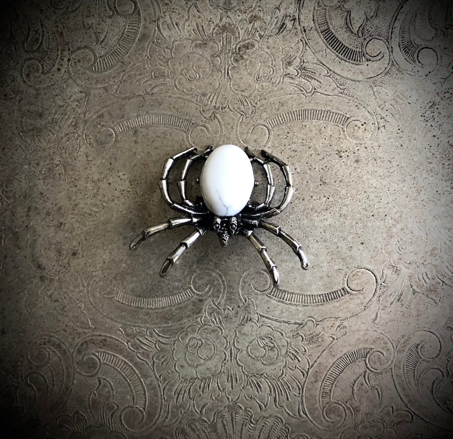 White Howlite Spider Brooch