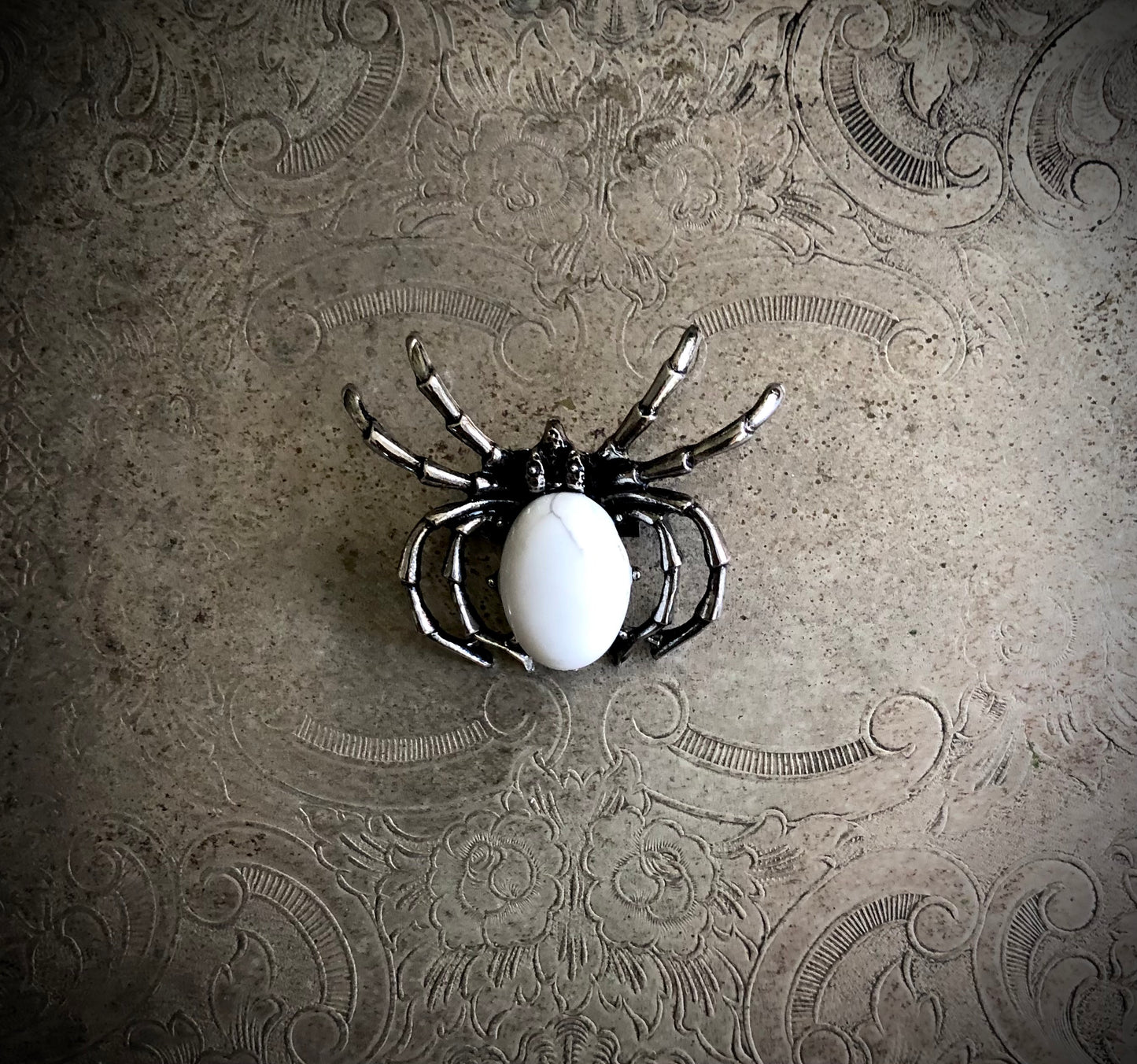 White Howlite Spider Brooch