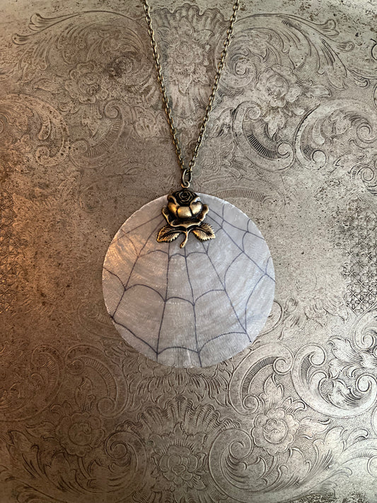 SpideWeb & Rose Shell Necklace