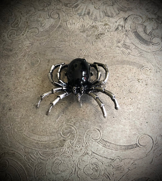 Black Agate Spider Brooch