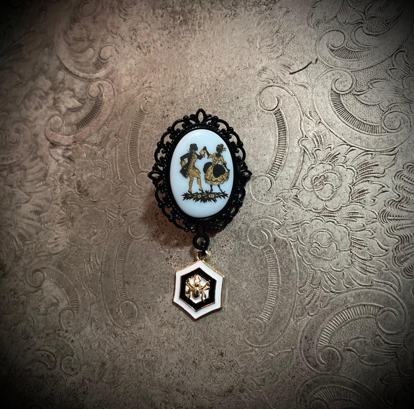 Victorian Dancing Couple Cameo Pin