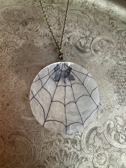 SpideWeb & Rose Shell Necklace