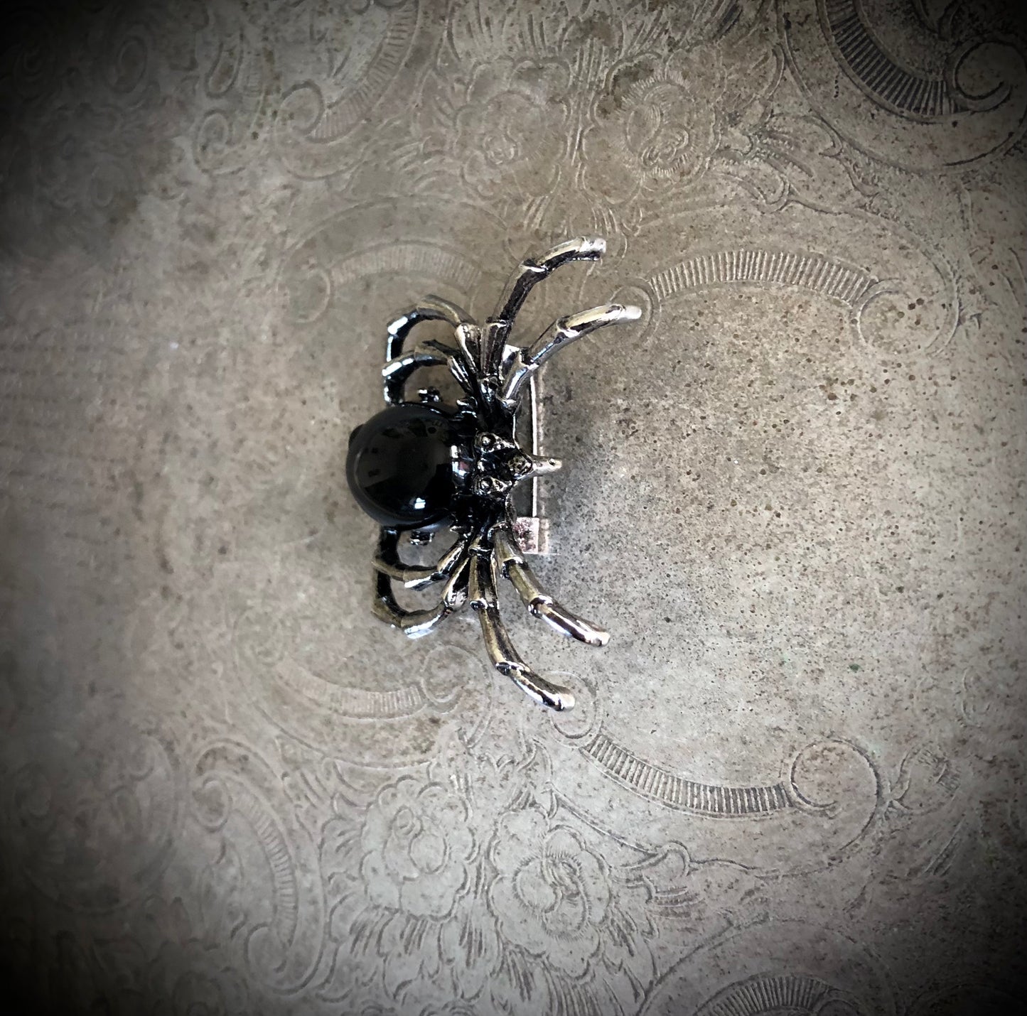 Black Agate Spider Brooch